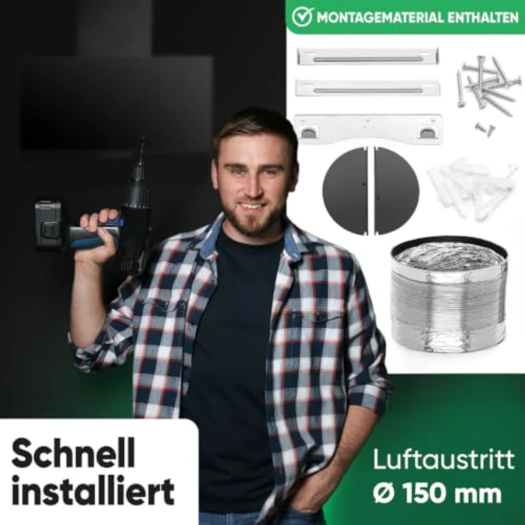 Bomann® DU 7607 G, matte Dunstabzugshaube 60 cm, leise, Umluft/Abluft, 302 m³/h, inklusive Montage-Material – Bild 3