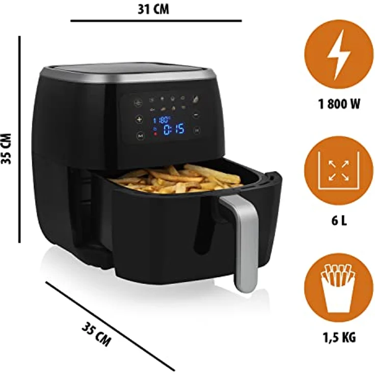 Smartwares Digitale Crispy Fryer Heißluftfritteuse XXL, ohne Fett, 1800 Watt, 6 Liter Fassungsvermögen, schwarz, Kunststoff – Bild 3