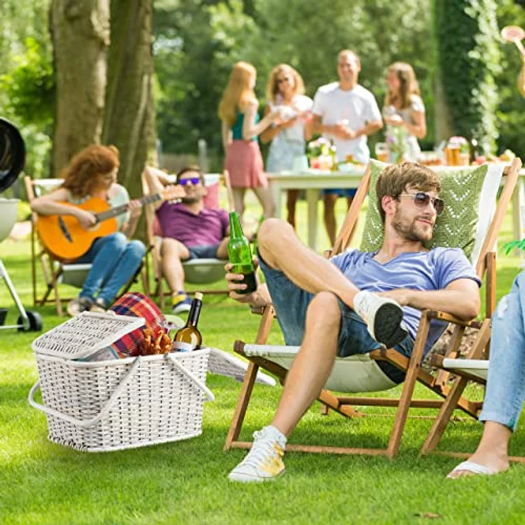 relaxdays Picknickkorb mit Deckel, Honigbraun, Rattankorb mit 25 Liter Volumen und zwei Klappdeckeln – Bild 3