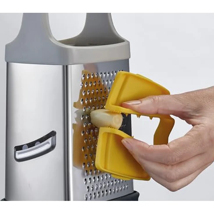 Joseph Joseph Multi-Grip Reibe mit Behälter, Edelstahlklingen zum Schneiden und Raspeln, rutschfest, spülmaschinenfest, grau - Preisvergleich – Bild 4