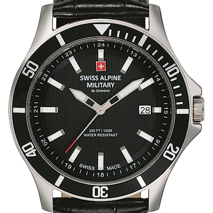 Swiss Alpine Military Herren Uhr 7022.1537SAM, Analog Quarz mit schwarzem Zifferblatt, Lederarmband und Datumsanzeige – Bild 2