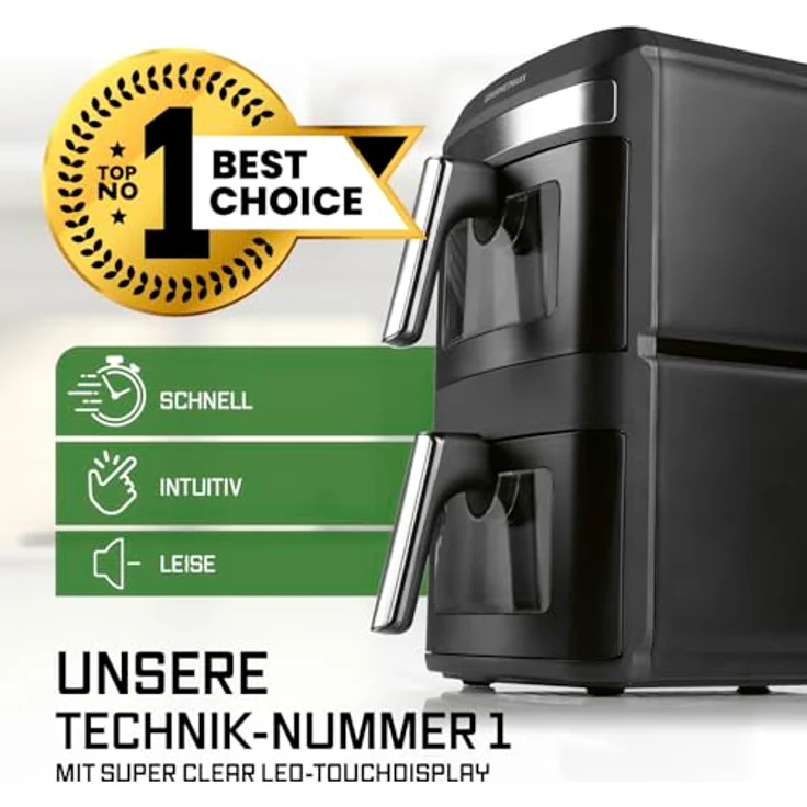 GOURMETmaxx FryUp XL, vertikale Doppelkammer Heißluftfritteuse mit 12 L und Sichtfenster, 2800 W, schwarz, mit 9,6 Zoll Multi-Colour LED-Touchdisplay & 12 Programmen – Bild 2