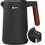 BALTER Edelstahl Wasserkocher mit Temperatureinstellung, 45°C-100°C, Doppelwand, BPA frei, leise & kabellos, Warmhaltefunktion, Teekocher mit Temperaturanzeige, 1.5L, 2200W, Schwarz (Titanium Gray)