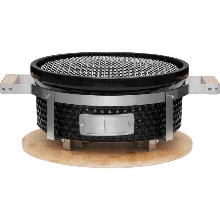 Mustang Hibachi Charcoal Grill, Tischgrill im japanischen Stil, kompakt und transportabel, mit Gusseisen-Grillrost und Bambusunterlage