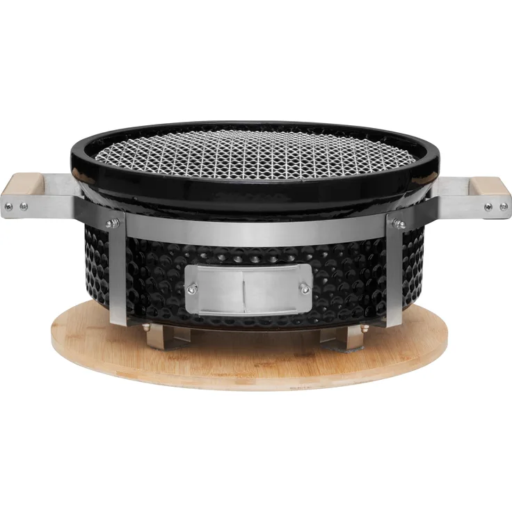 Mustang Hibachi Charcoal Grill, Tischgrill im japanischen Stil, kompakt und transportabel, mit Gusseisen-Grillrost und Bambusunterlage