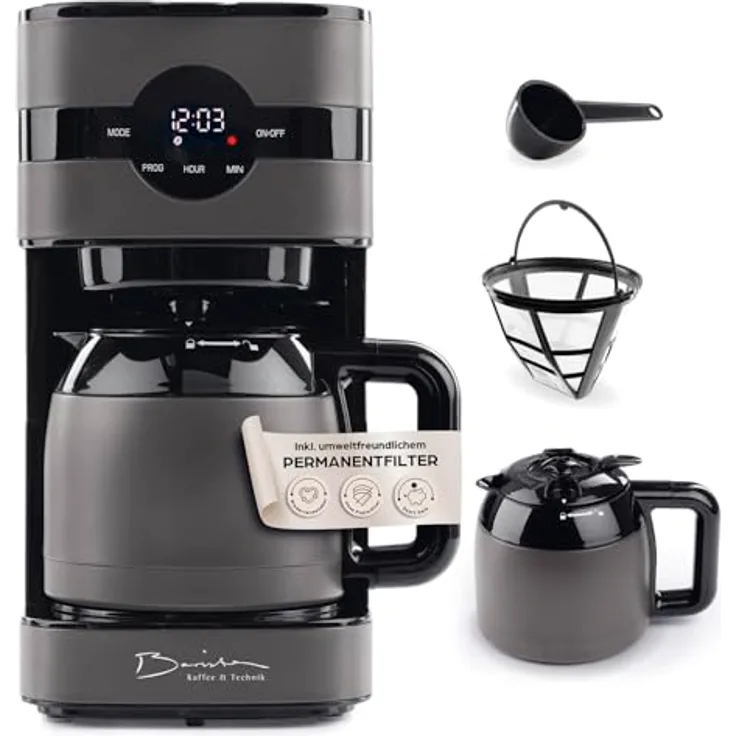 Barista Filterkaffeemaschine Touch Iso, Edelstahl-Isolierkanne mit Digitaldisplay, Timerfunktion und Permanentfilter, 900W, für 8 Tassen Kaffee, 1,25 Liter