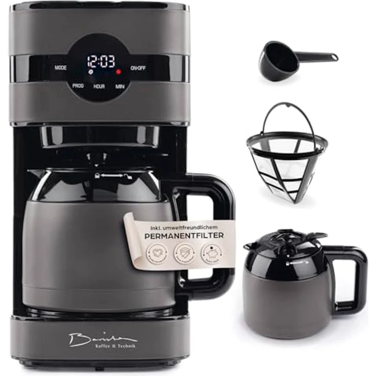 Barista Filterkaffeemaschine Touch Iso, Edelstahl-Isolierkanne mit Digitaldisplay, Timerfunktion und Permanentfilter, 900W, für 8 Tassen Kaffee, 1,25 Liter – Bild 1