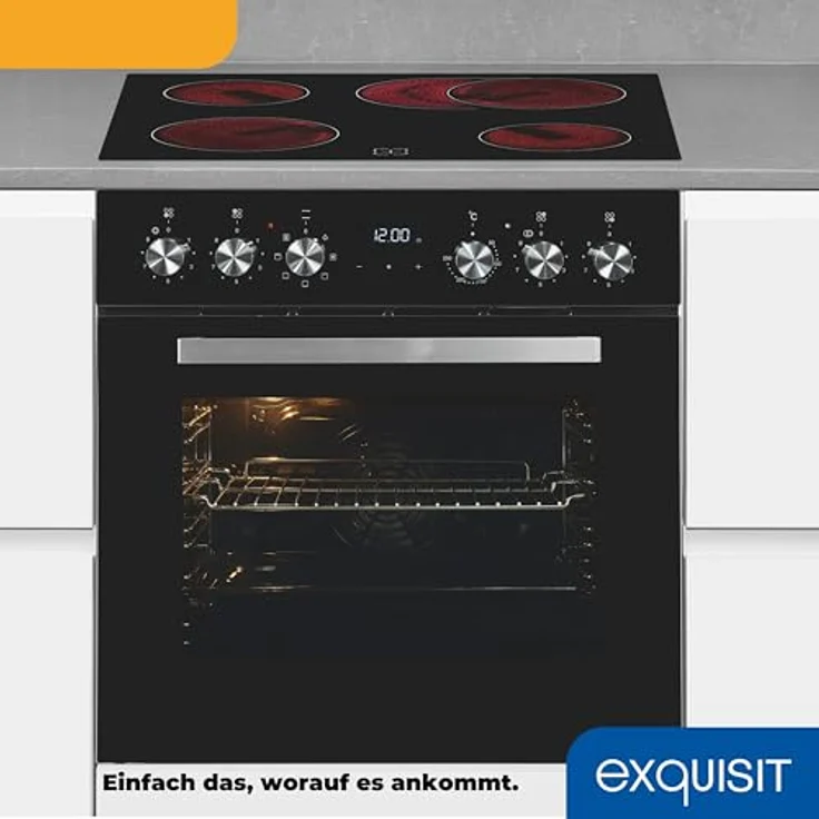 Exquisit Einbauherdset EHE157-UBZ-020-Set schwarz, 59 l Garraumvolumen, 7 Backprogramme, Kochen mit Grill und Umluft, Energieklasse A – Bild 5