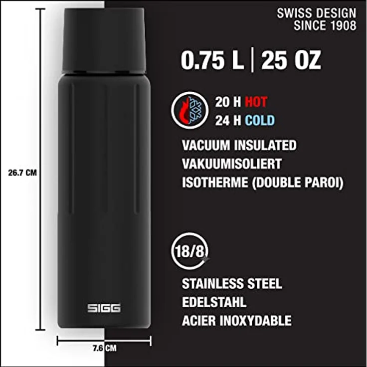 SIGG Gemstone IBT Obsidian Thermo Trinkflasche (0.75 L), isolierte Trinkflasche, auslaufsichere Thermo-Flasche aus Edelstahl – Bild 2