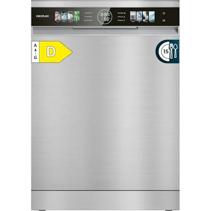 Cecotec Bolero Aguazero 6320, Geschirrspüler aus Edelstahl mit 15 Maßgedecken und 8 Waschprogrammen, inklusive Smart Wash-Technologie und Turbo Dry+