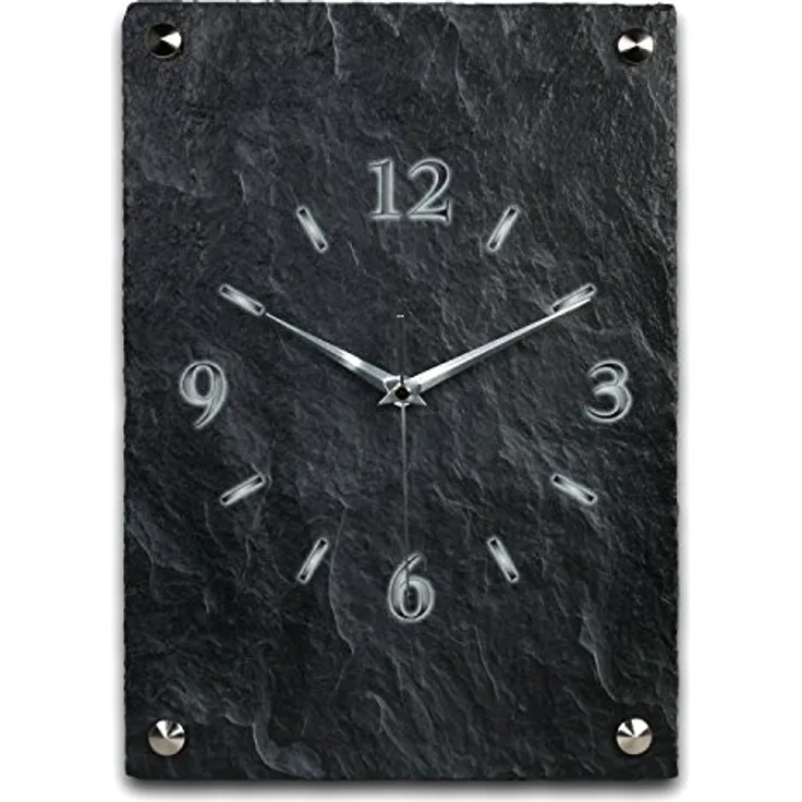 Kreative Feder Designer-Wanduhr aus Stein (Beton) ca. 35 x 25cm mit flüsterleisem Funkuhrwerk - Schiefer Optik schwarz
