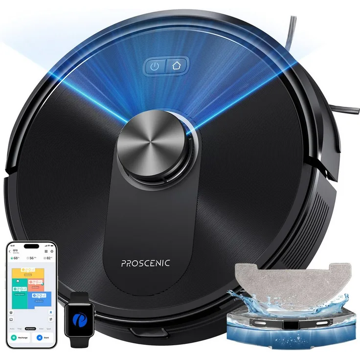 Proscenic Q10 Saugroboter, 8000Pa Saugkraft, 200 min Laufzeit, 64dB, 360°-LiDAR-Navigation, beutellos, mit Alexa, Google Home, Siri, IFTTT und App (Upgrade vom Q8)