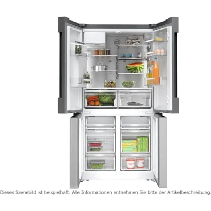 Bosch KFD96APEA, Serie 6, Smarter XXL-French Door Kühlschrank, 183 x 90,5 cm, 375 L Kühlen + 199 L Gefrieren, NoFrost, Eis- und Wasserspender, VitaFresh für längere Frische, Gebürsteter Stahl – Bild 2