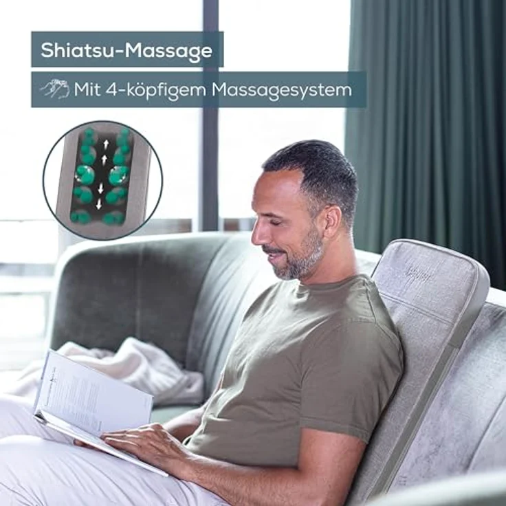 Beurer MG 202 Shiatsu-Massagesitzauflage, Shiatsu-Massage für zu Hause und im Büro, 2 Intensitätsstufen, schmales Rückengehäuse, für Sessel, Sofas und Bürostühle geeignet, modernes Design, hellgrau – Bild 2