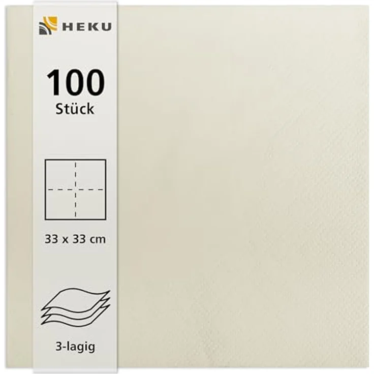 HEKU 100 einfarbige Servietten, 3-lagig, 33x33cm, creme, praktische 5er-Packung, hoch saugfähig, für Veranstaltungen & Gastronomie – Bild 2