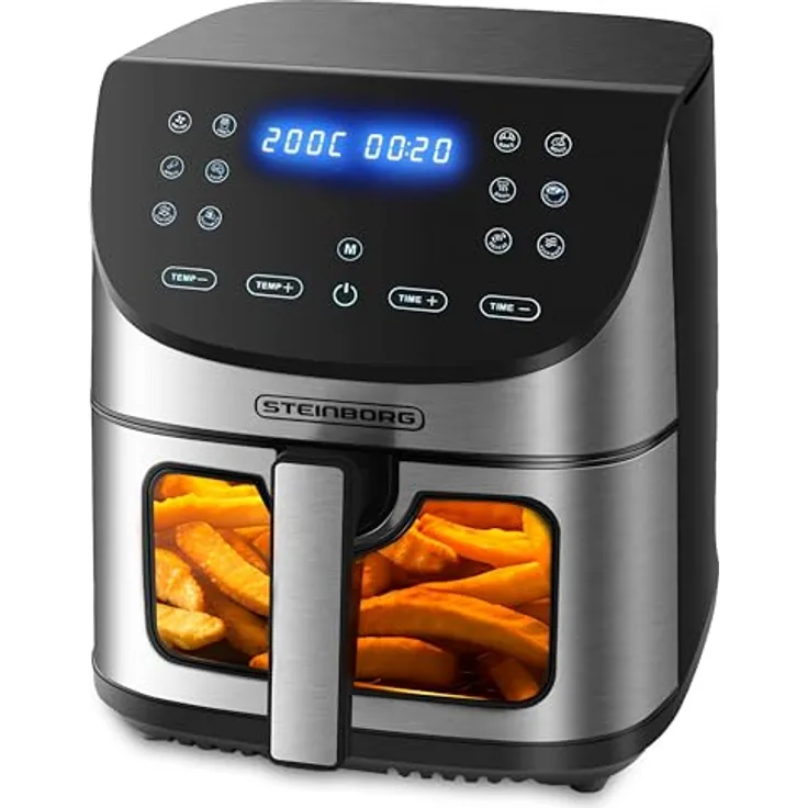 Steinborg Heißluftfritteuse 8 Liter | 4 in 1 Mini Backofen | Air Fryer | 12 Programme | Weiß