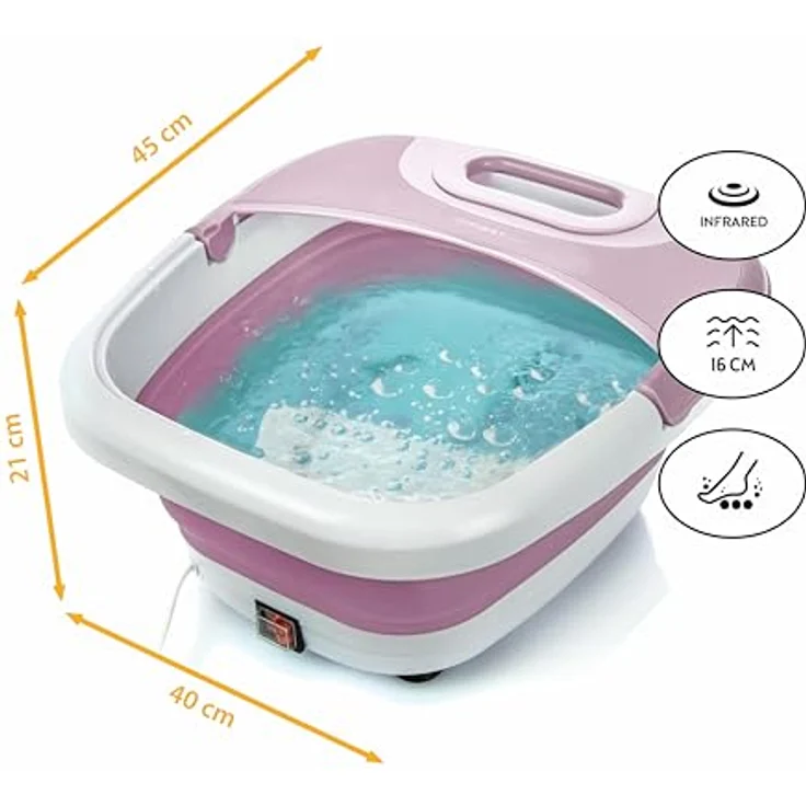 TZS First Austria Klappbares Fußsprudelbad mit Heizung | Pink | Vibration & Sprudelfunktion | Fuß-Massage-Gerät | Fußbadewanne | max. 45°C | Pediküre – Bild 2