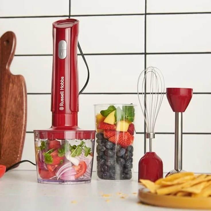 Russell Hobbs Desire 3-in-1 Stabmixer, Mixer, Schneebesen & Zerkleinerer in Rot, 600ml Mixbecher, spülmaschinengeeignet, Edelstahlmesser für Smoothies, Suppen, Saucen & Dips – Bild 3