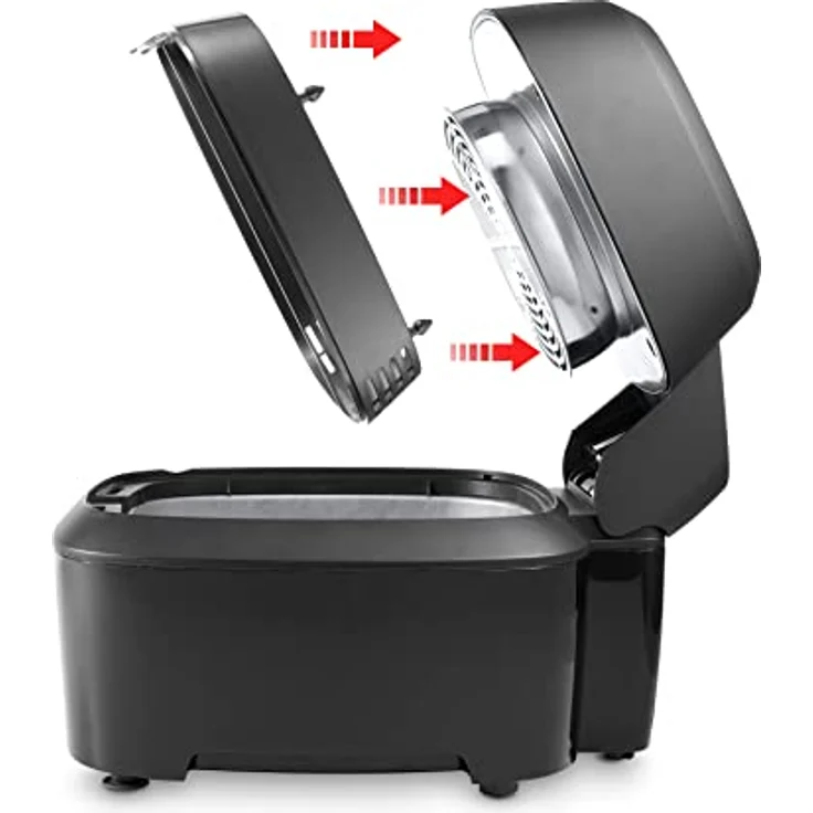 De'Longhi FH2184.BK IDEALFRY Luftfritteuse, Kapazität 1,25 kg, digitales Bedienfeld, 5 voreingestellte Programme, Bullaugen, SHS Double-System, leichtes Braten, maximale Leistung 1400 W, Schwarz – Bild 5