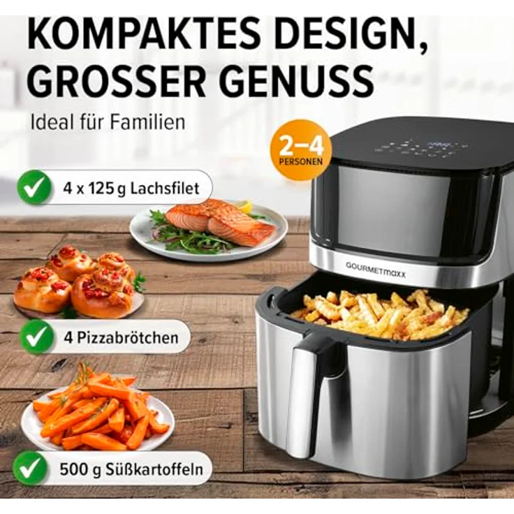GOURMETmaxx 4in1-digitale Heißluftfritteuse | Leistungsstarker Airfryer 2200 W | Fettarmes + energiesparendes Frittieren mit Touchdisplay & Timerfunktion - 7,5l | inkl. 10 Programme – Bild 5
