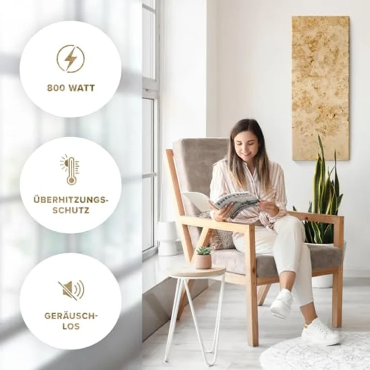 Marwona Marmor Naturstein Infrarotheizung 800 Watt mit Digitalthermostat | Energiesparende Marmor Infrarot Wandheizung | 5 Jahre Garantie | Made in Germany | Lymonit 800 Watt – Bild 3