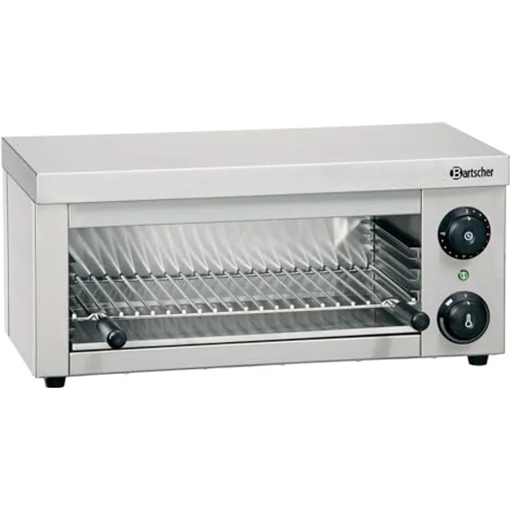 Bartscher Salamander 100, Tischgrill mit Chromnickelstahlgehäuse, Zeitschaltuhr und schnelle Aufheizzeit, inkl. Fettauffangschale und Rost