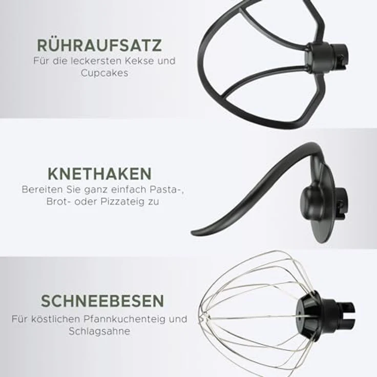 Bourgini Elements Küchenmaschine, 1000 W, 4,5 L Edelstahl-Rührschüssel, 8 Geschwindigkeiten, Pulsfunktion, 3 spülmaschinengeeignete Zubehörteile, GRS-zertifiziert – Bild 6