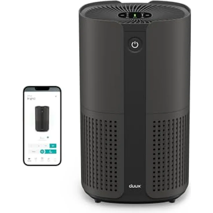 Duux Bright 2 Smart Air Purifier, Luftreiniger mit 210 CADR, Luftqualitätsanzeige und Ionisator, schwarz, für Räume bis 42 m²