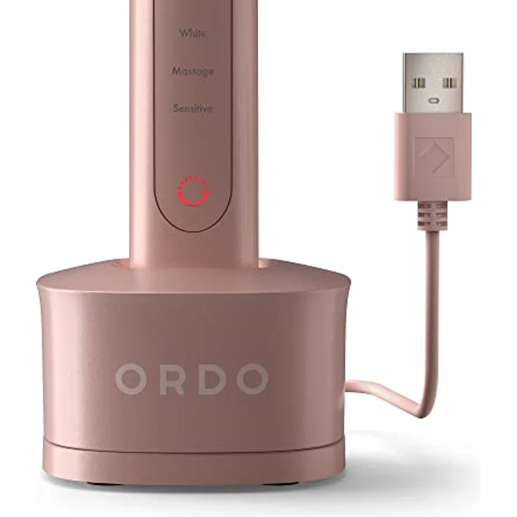 Ordo Sonic+ Elektrische Zahnbürste mit 4 Putzmodi, wiederaufladbarem Akku und Silikon-Polierelement, USB-Ladegerät, Roségold – Bild 2