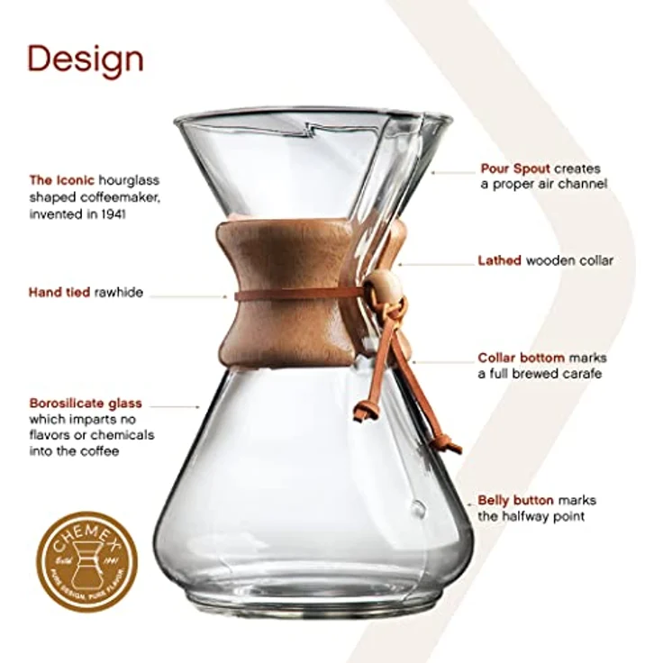 Chemex CM-10A Kaffee Zubereiter, Glas, 900 milliliters, Braun, Transparent – Bild 4