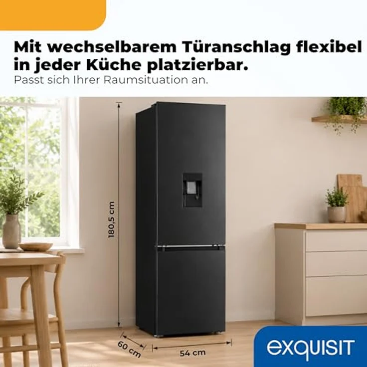 Exquisit Kühl-Gefrierkombination KGC5265-70-NF-WS-040C, 251 l No Frost, Wasserspender, Energieklasse C, leise 39 dB, schmal 54 cm, inoxlook-az – Bild 3