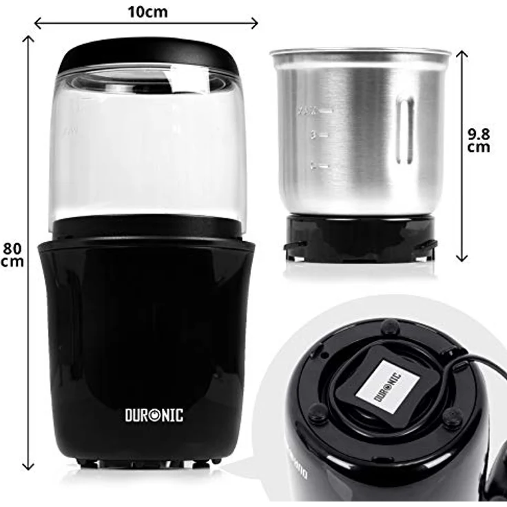 Duronic CG250 Kaffeemühle | 250 Watt elektrische Kaffemühle | Getreidemühle mit 75 g Fassungsvermögen | Coffee Grinder für Kaffeebohnen, Gewürze, Kräuter, Nüsse, Getreide | Mühle für gemahlenen Cafe – Bild 4