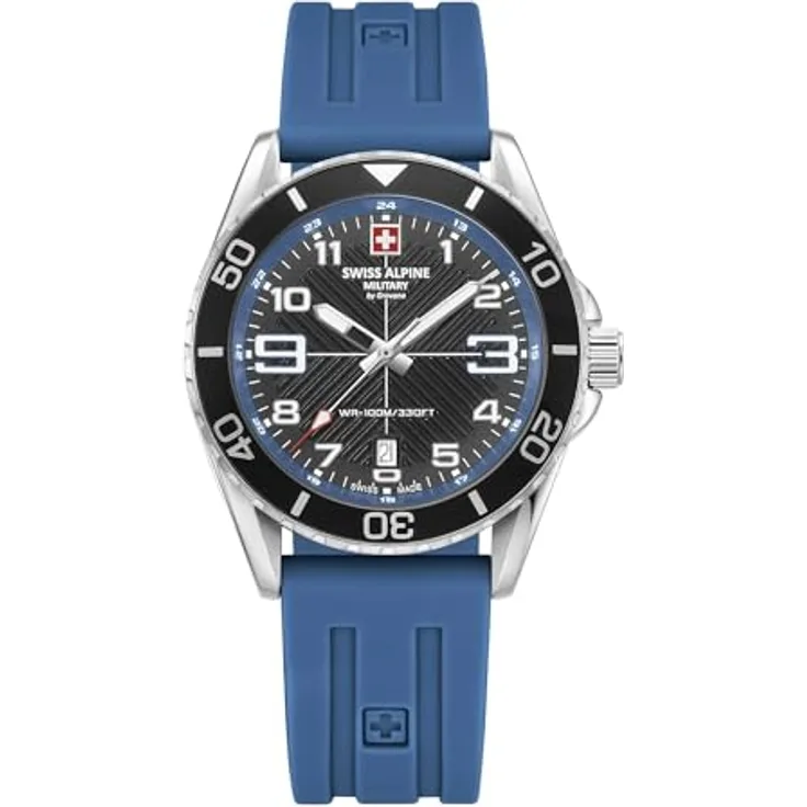 Swiss Alpine Military Herren Uhr Analog Quarz 7029.1835SAM Silikon, blau mit Leuchtzeiger und Indexe