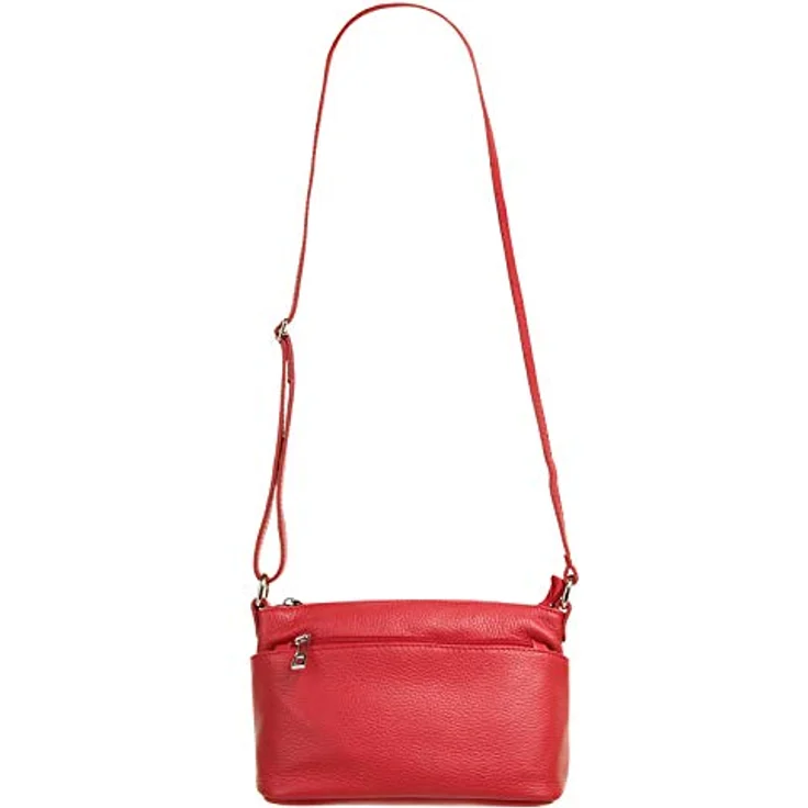 Cluty Umhängetasche, echt Leder, Made in Italy, Schwarz, 15 cm x 27 cm x 6 cm, 4 Reißverschlussfächer, verstellbarer Schultergurt – Bild 7