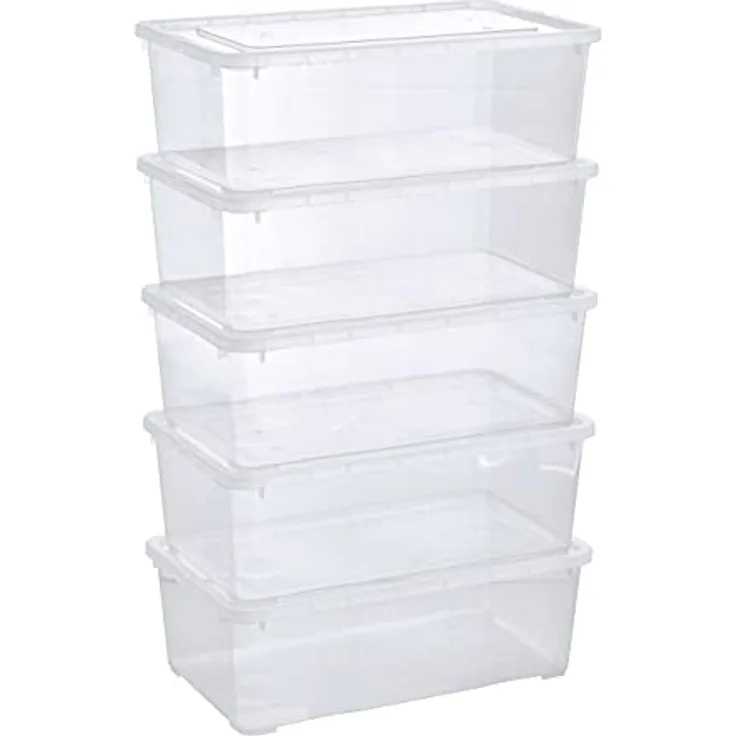 Grizzly Klarsichtboxen 5 x 5 L mit Deckel, stapelbar und belüftet, transparent, für vielseitige Aufbewahrung