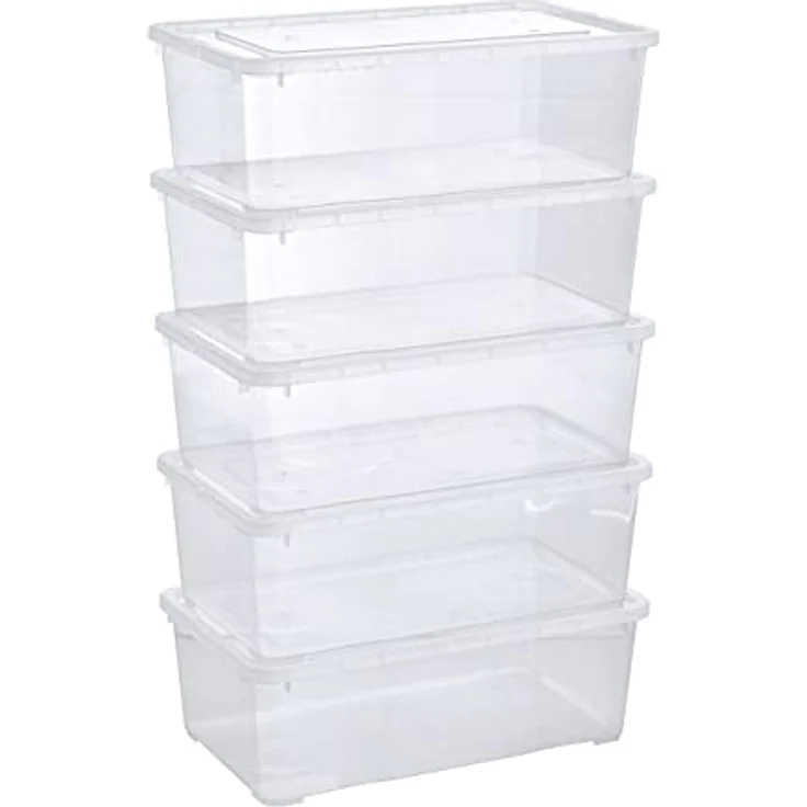 Grizzly Klarsichtboxen 5 x 5 L mit Deckel, stapelbar und belüftet, transparent, für vielseitige Aufbewahrung – Bild 1