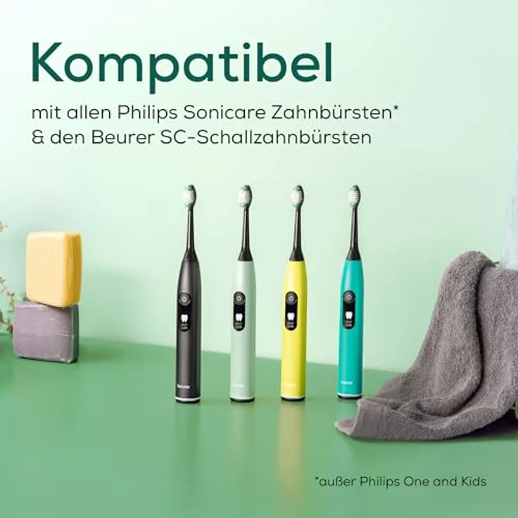 Beurer SC Premium Whiten Bürstenköpfe, 4 Ersatzbürsten mit mittig erhöhten Indikatorborsten, kompatibel mit Philips Sonicare, Härtegrad Mittel, nachhaltige Materialien – Bild 4