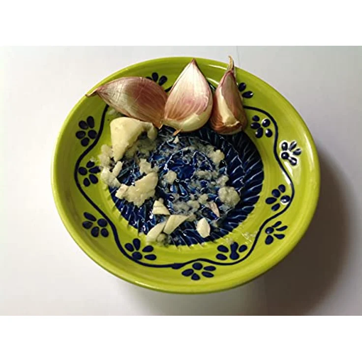 Kaladia - Keramik Reibeteller/Keramikhobel - ideal für Ingwer, Parmesan etc. - Motiv: Blau/Orange/Grün - Durchmesser: 12 cm - handgemacht & handbemalt - Made in Spain – Bild 3