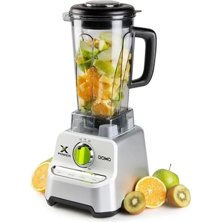 DOMO DO747BL Xpower Standmixer, 1500 W, 2 L Tritan-Behälter, Weiß, 4 Programme, leises Mixen