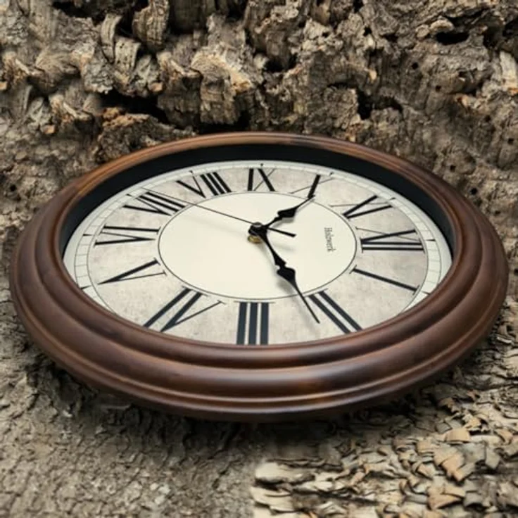 Holzwerk Wanduhr RADBURG Vintage Retro Designer Quarzwanduhr, 35 cm, nahezu lautloses Uhrwerk, braunes Vollholz, analoge Anzeige mit arabischen Ziffern – Bild 6