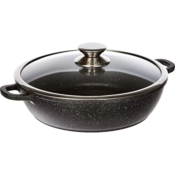 Kamberg 0008041 – Kochtopf 28 cm – Aluminiumguss – Beschichtung in Steinoptik – Mit Glasdeckel – Für alle Herdarten, auch Induktion – PFOA‑frei, Aluminium, grau, 28 cm