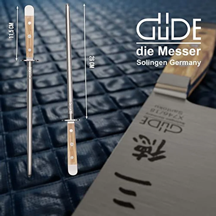 GÜDE Solingen - Wetzstahl geschmiedet, 26 cm, Olivenholz, ALPHA OLIVE, Doppelkropf, Handmade Germany – Bild 2