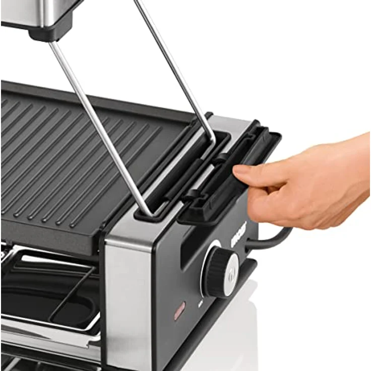 Unold 48985 Raclette Smokeless | Rauchfreier Raclette-Grill für 8 Personen mit Dunstabzugshaube, wendbarer Antihaft-Grillplatte, Edelstahl/Aluminium, 1200W – Bild 4