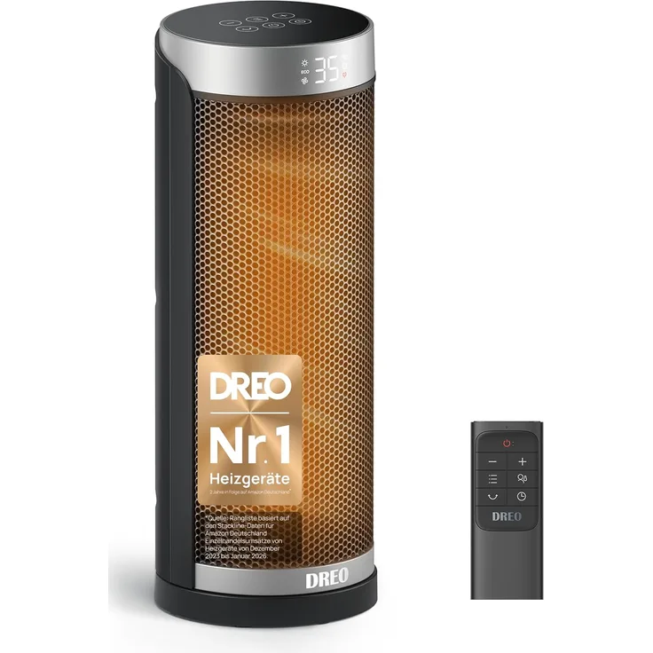 Dreo Heizlüfter, PTC Keramik Heizlüfte Leise, 70° Oszillierend Elektroheizung mit Fernbedienung, 12-Std-Timer, 3 Modi 3 Geschwindigkeiten, Überhitzungs-Kippschutz, Solaris Slim H3, weiß