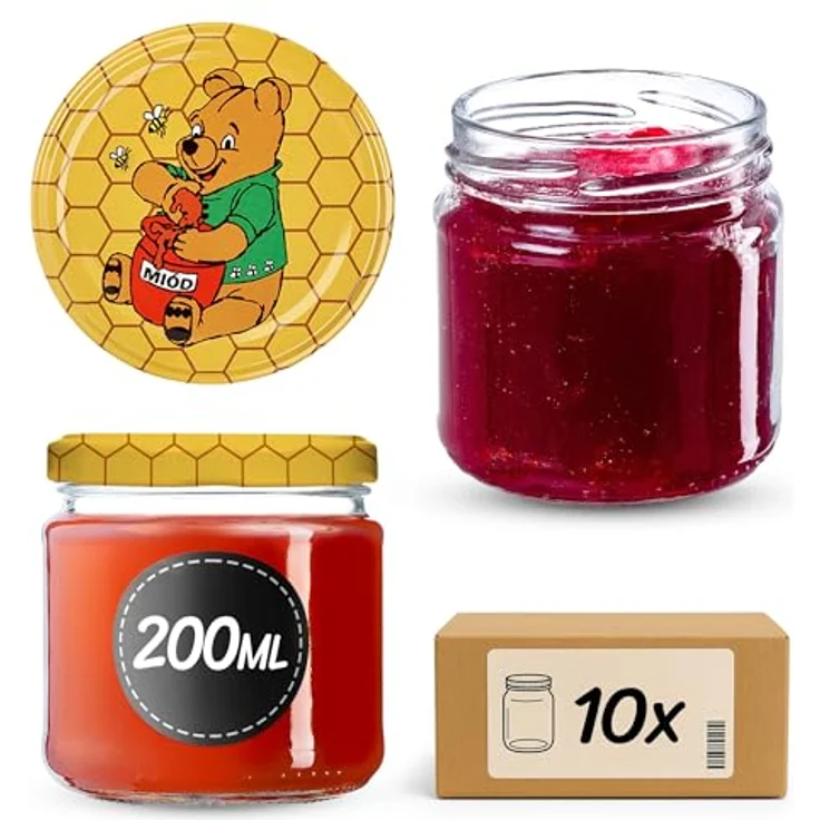 KADAX 10er Set Einmachgläser 200ml TO66, luftdicht, hitzebeständig und spülmaschinenfest, ideal für Marmelade und Pesto – Bild 1