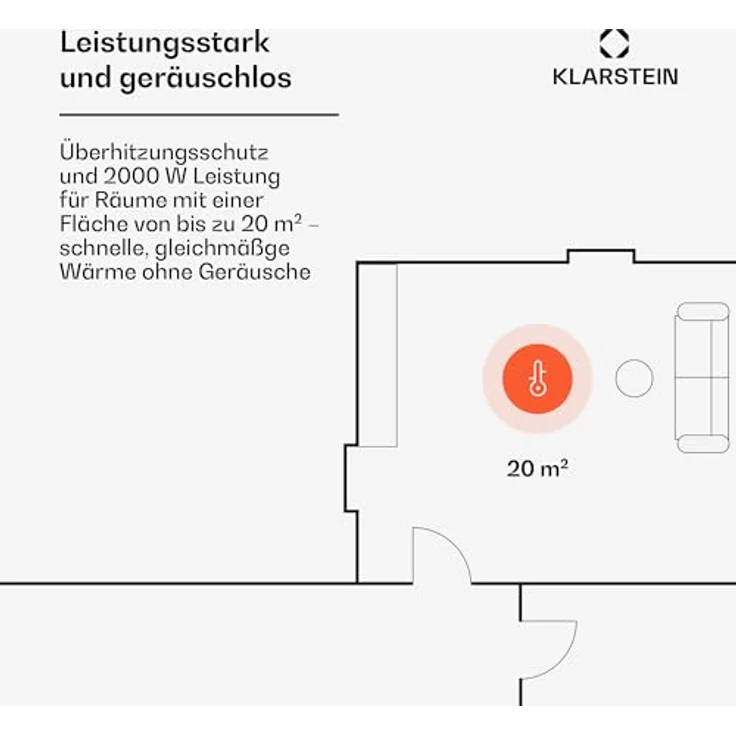 Klarstein Konvektor-Heizung, mobile Elektroheizung mit Thermostat & App-Steuerung, 2000 W, leise, mit Bodenrollen – Bild 3