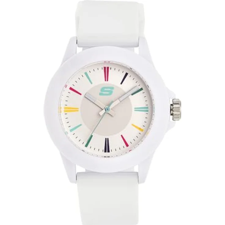 SKECHERS Damen Analog Quartz Uhr SR6080, 40 mm Gehäuse, weißes Zifferblatt, wasserdicht bis 50 m, Silikongurt – Bild 1