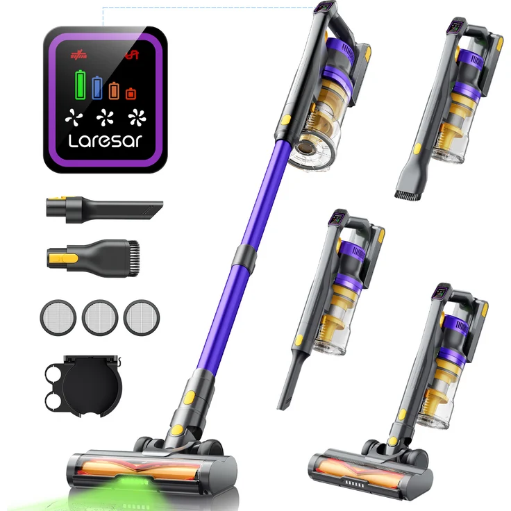 Laresar X11 Akku Staubsauger, kabellos mit 550W / 75.000 Pa Saugkraft, Touchscreen, bis zu 60 Min Laufzeit, Anti-Tangle-System