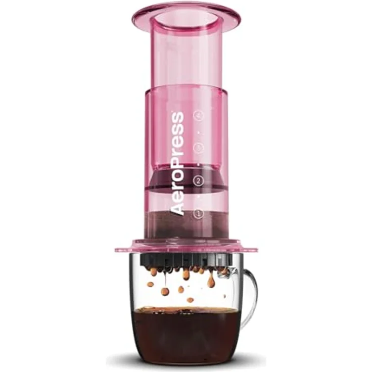 AeroPress Clear Pinke Kaffeepresse – 3-in-1 Kaffeemaschine kombiniert French Press & Espresso – Vollmundiger Kaffee ohne Bitterkeit – Tragbare Mini-Kaffeemaschine für Camping & Reisen, Pink – Bild 1