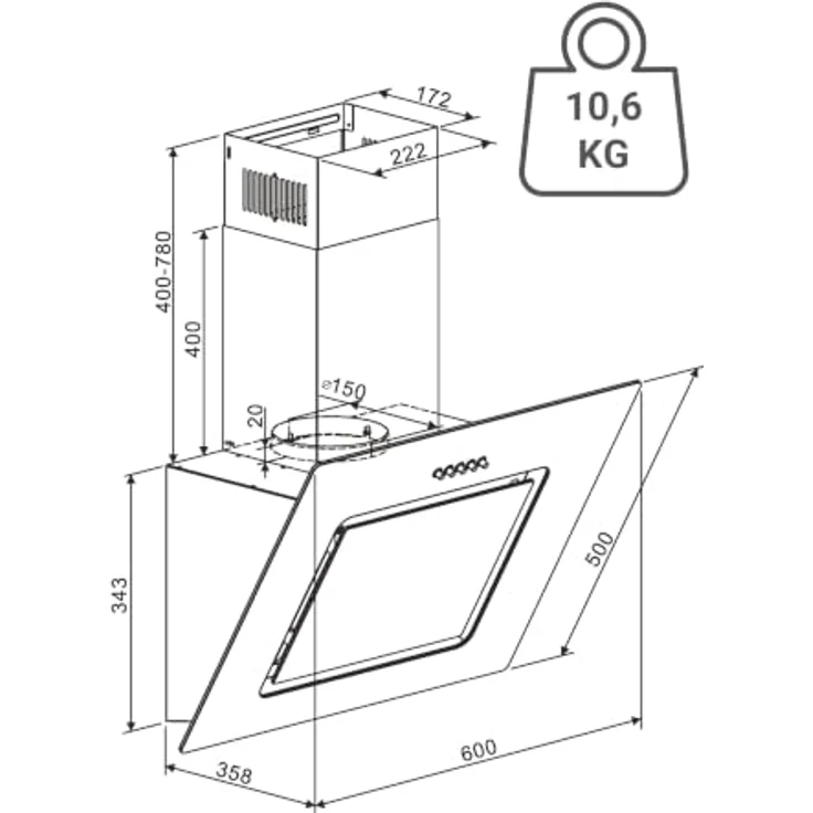 Respekta Kopffreie Schräghaube Neris CH22110S-19, 60 cm, Schwarz, A+, Motor mit 294 m³/h, LED-Beleuchtung, 3 Leistungsstufen – Bild 5